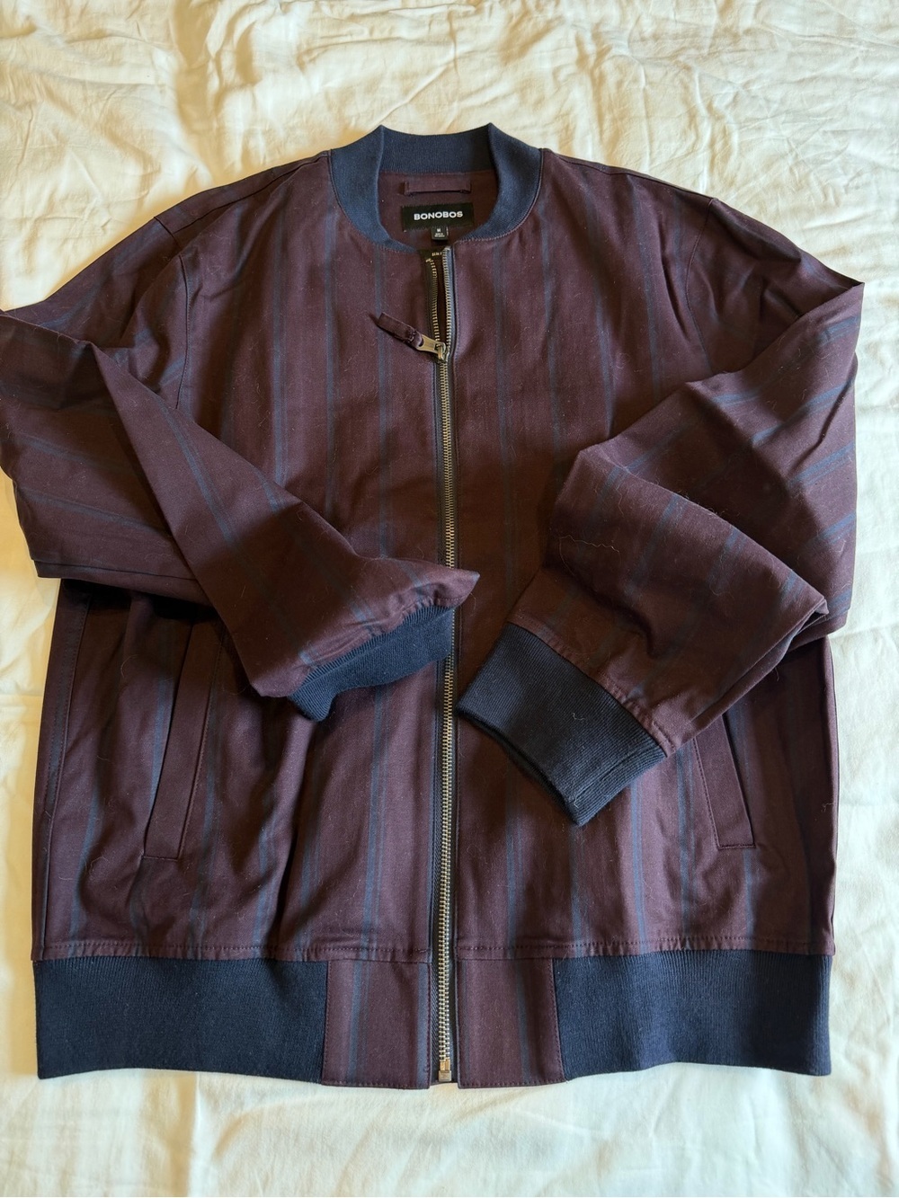 Bonobos Men's Burgundy Striped Bomber Jacket